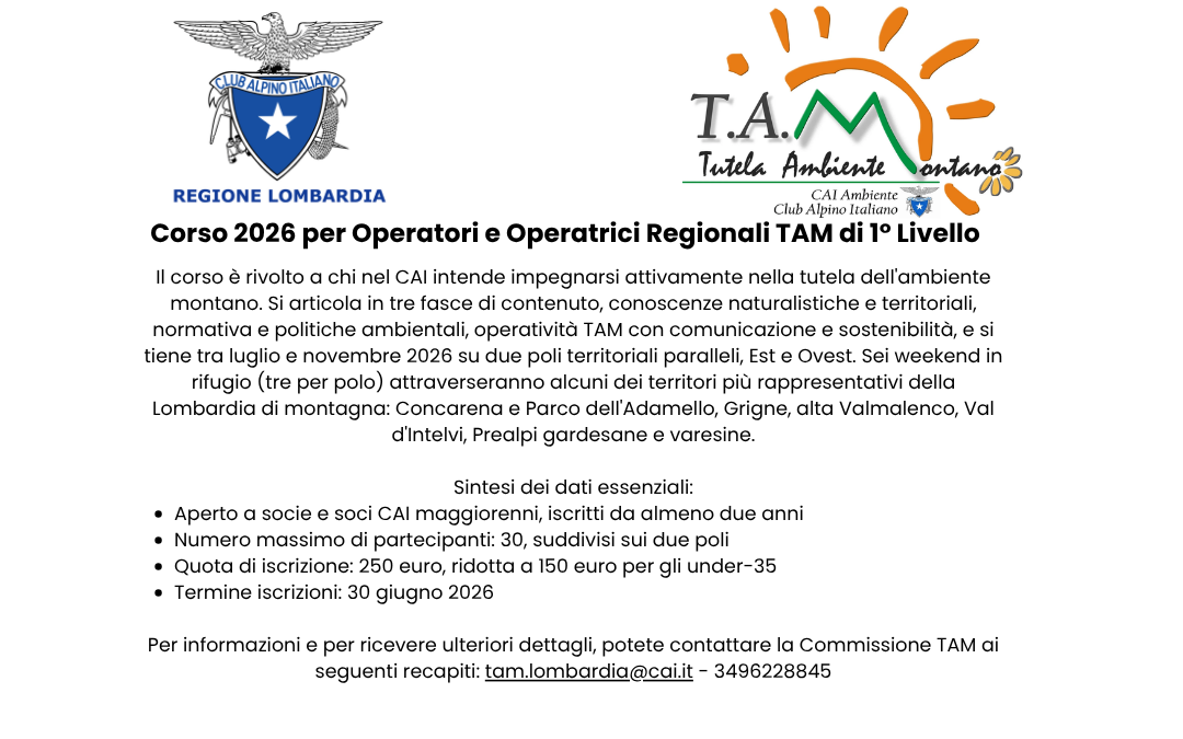 CORSO ORTAM 2026 – Operatore Regionale Tutela Ambiente Montano di 1° Livello