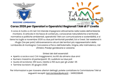 CORSO ORTAM 2026 – Operatore Regionale Tutela Ambiente Montano di 1° Livello