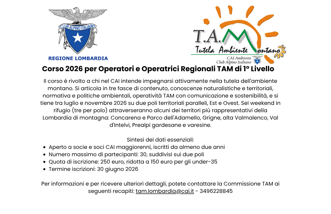 CORSO ORTAM 2026 – Operatore Regionale Tutela Ambiente Montano di 1° Livello
